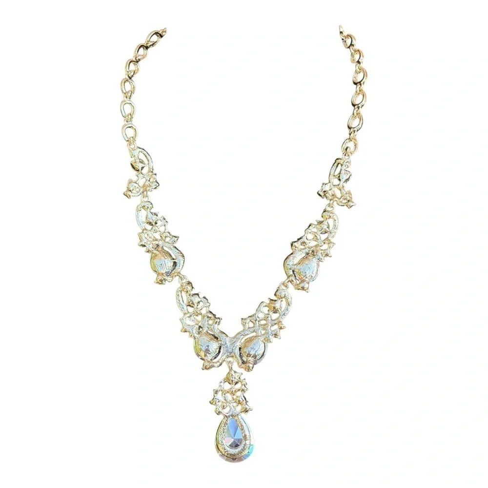 Stunning Gold-Tone & Navy Crystal Statement Necklace